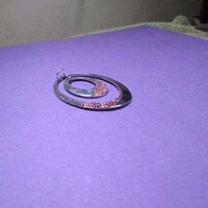 Pink Amethyst Glass silver tone pendant for necklace